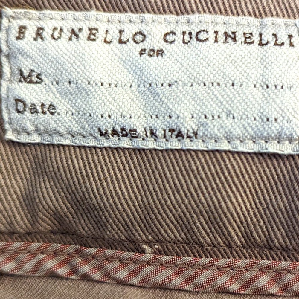Brunello Cucinelli Cropped Ankle Pants in Light Brown with Striped Trim